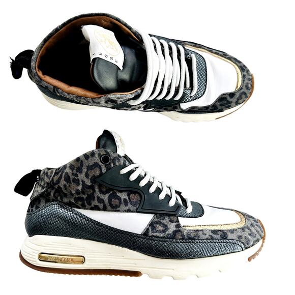 ESSE ut ESSE Air Brain Low Ankle Fashion Sneaker Size 40 Black Leopard Italy - Picture 1 of 10